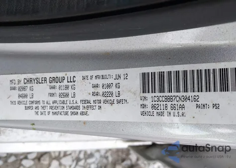 2012 Chrysler 200 Touring from USA, damaged, VIN 1C3CCBBB7CN304162